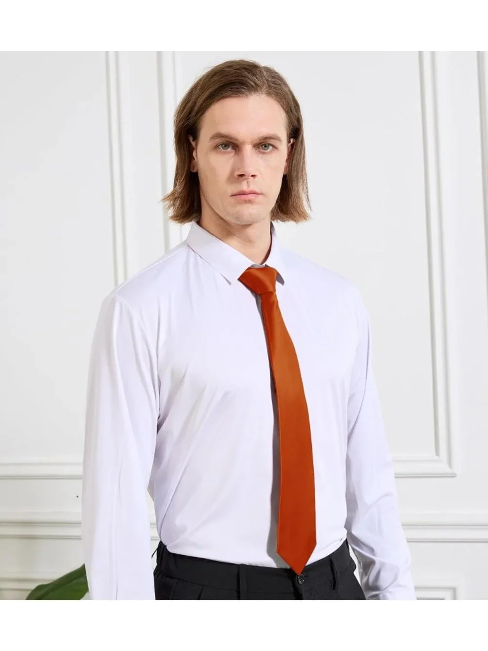 Men's Rust Solid Microfiber Plain Formal Silk Necktie For Business Dress Tie